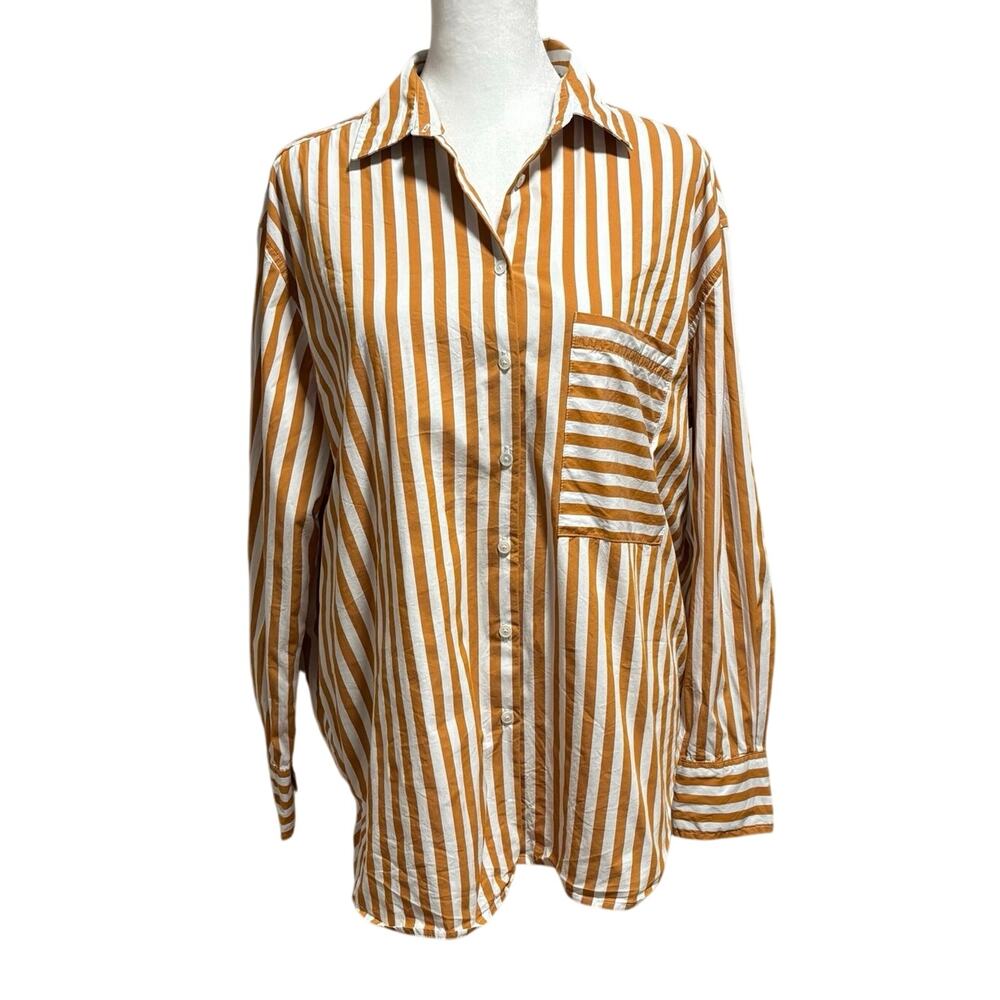AYR Size M The Deep End Button Up Shirt Cotton Poplin.  Striped